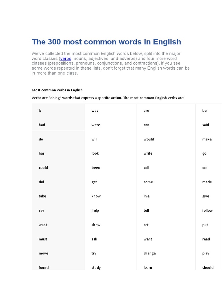 The 300 Most Common Words in English | PDF
