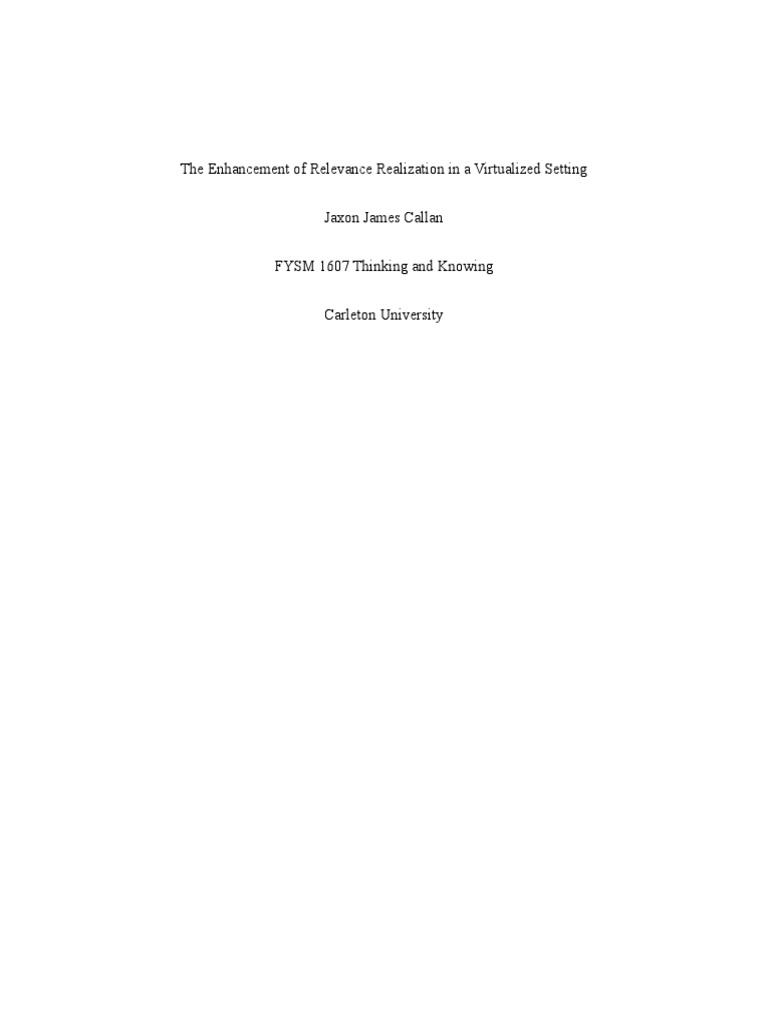 The Enhancement of Relevance Realization in A Virtualized Setting | PDF