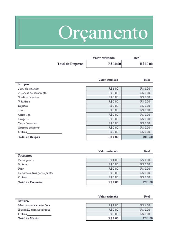 Modelo de Orçamento de Casamento | PDF