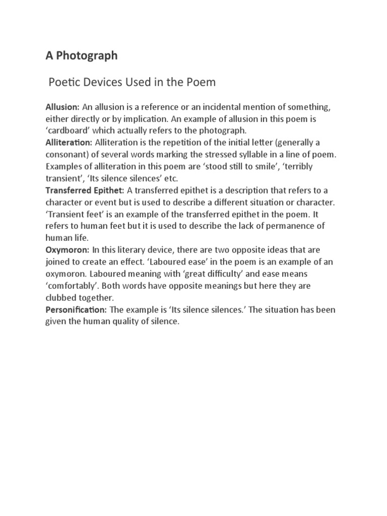 A Photograph Poetic Devices PDF