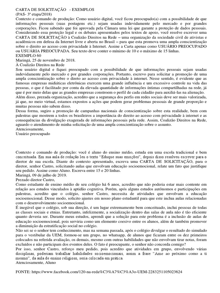 Carta de Solicitacao Exemplos | PDF
