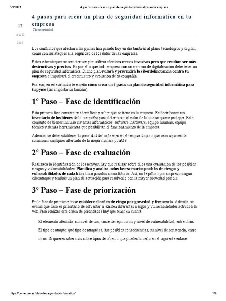 4 Pasos para Crear Un Plan de Seguridad Informática en Tu Empresa | PDF