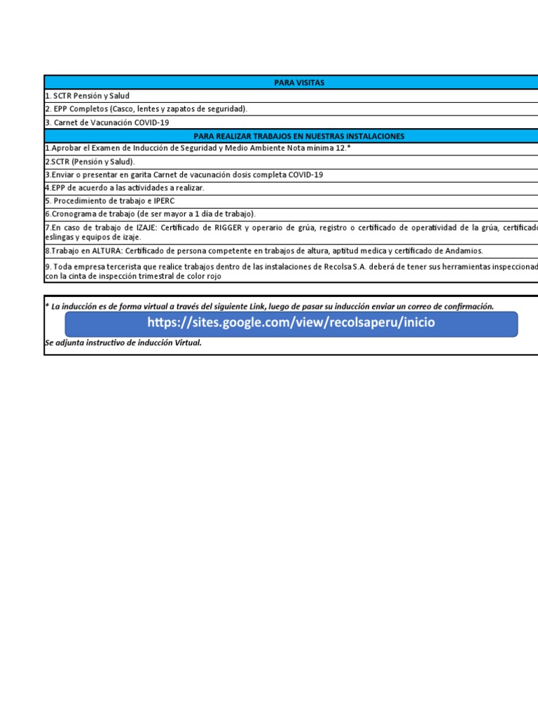 Requisitos para ingreso a planta pdf