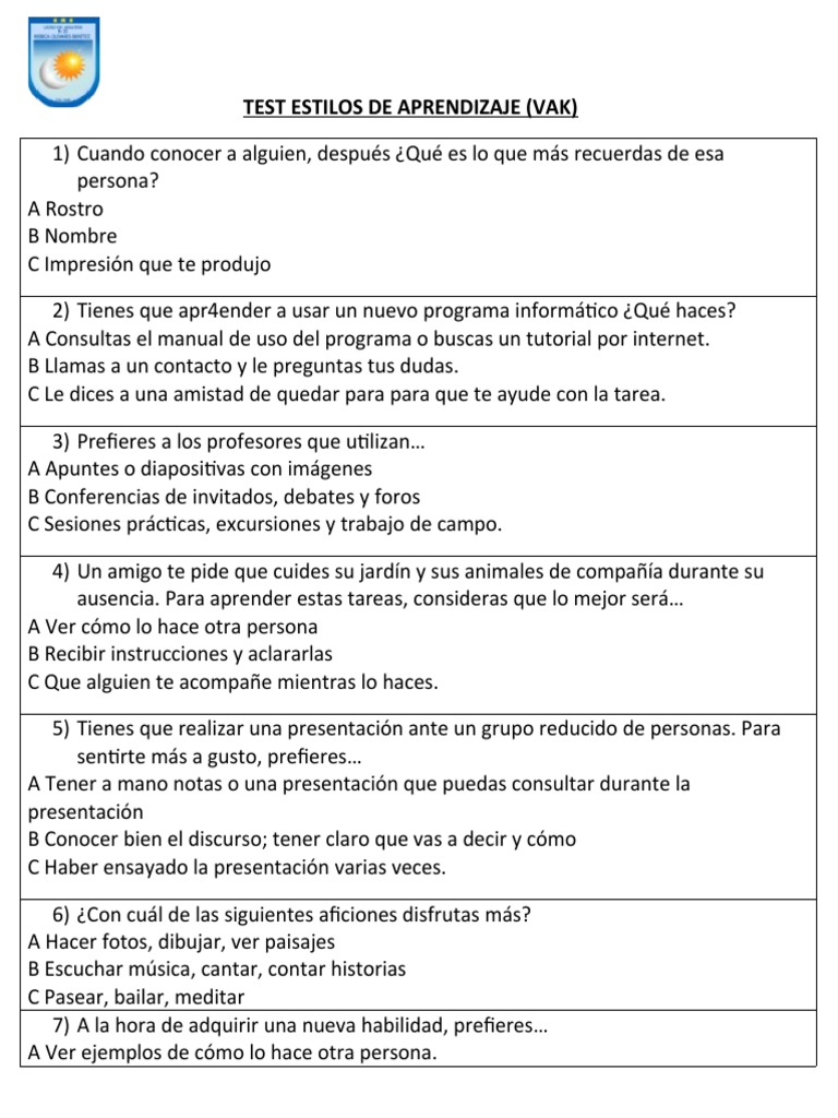 Estilos de Aprendizaje: VAK Test | PDF | Aprendizaje | Creatividad