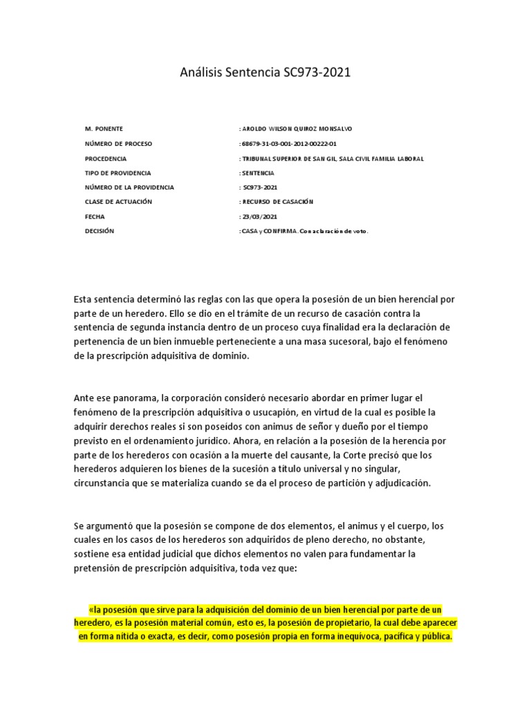 Análisis Sentencia SC973-2021 | Descargar gratis PDF | Herencia
