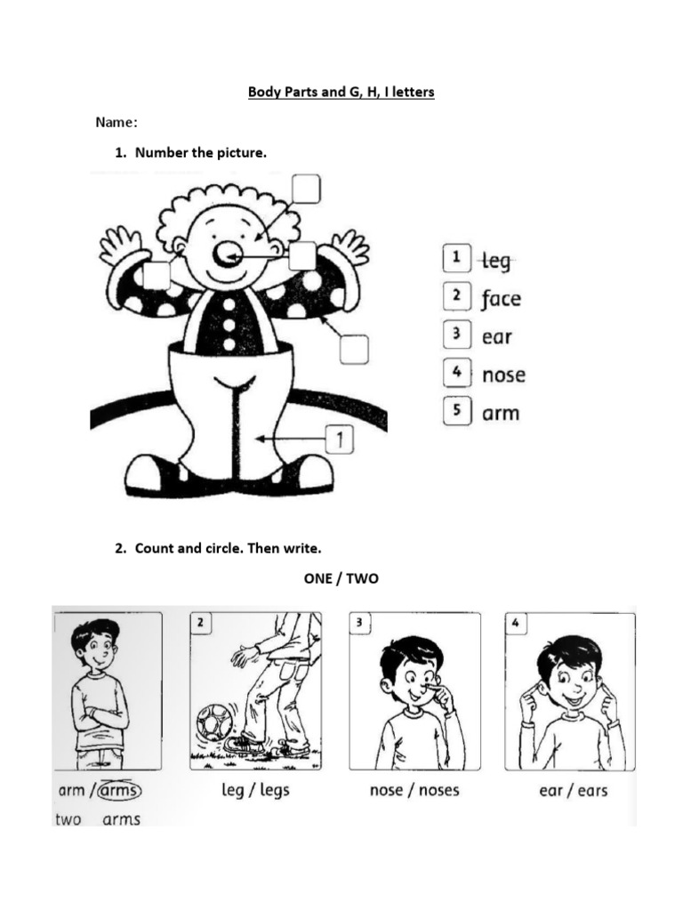 Body Parts & Letters GHI An Educational Worksheet PDF