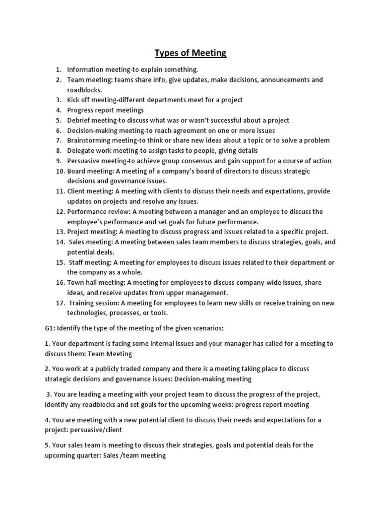 Types of Meeting | PDF | Brainstorming | Sales