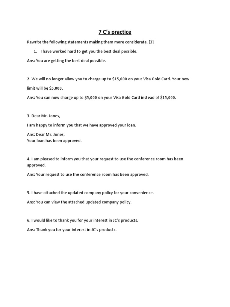 7 C's Practice | PDF
