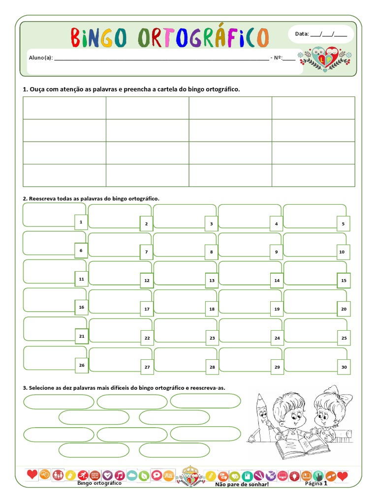 Bingo ortográfico - Lição Prática - Aluno | PDF