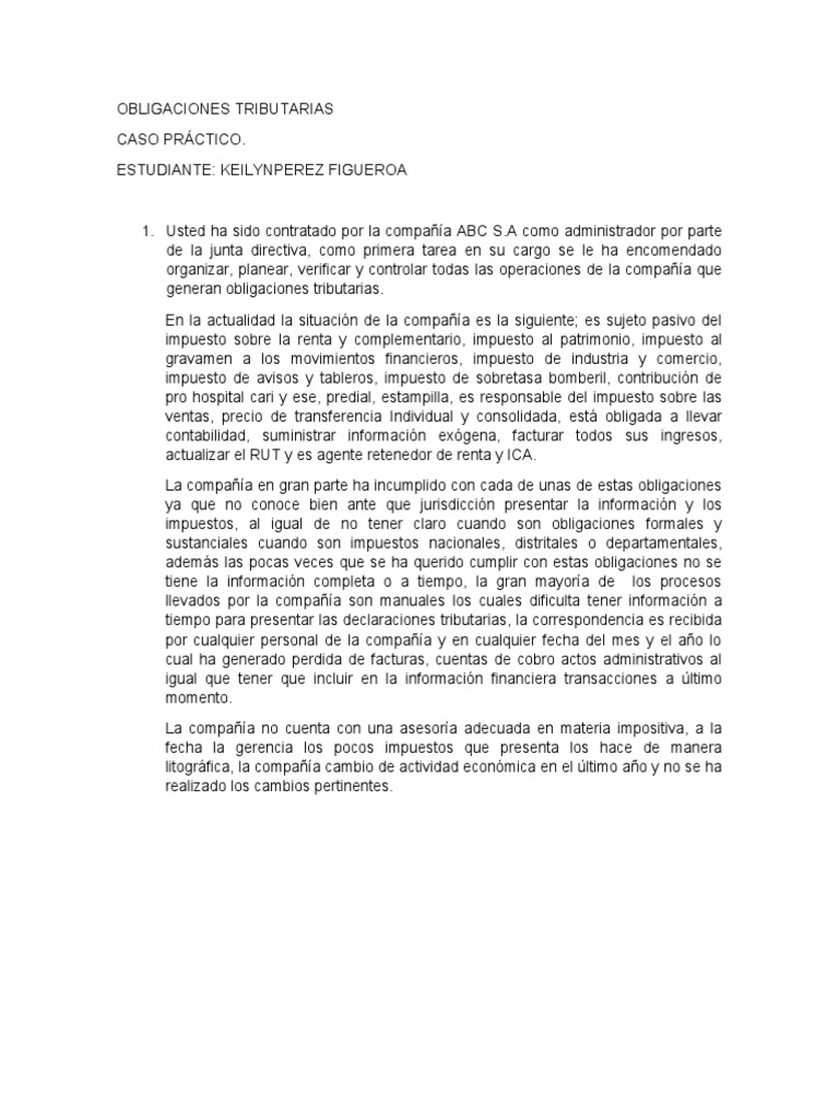 Obligaciones Tributarias en ABC S.A. | PDF | Impuestos | Contabilidad