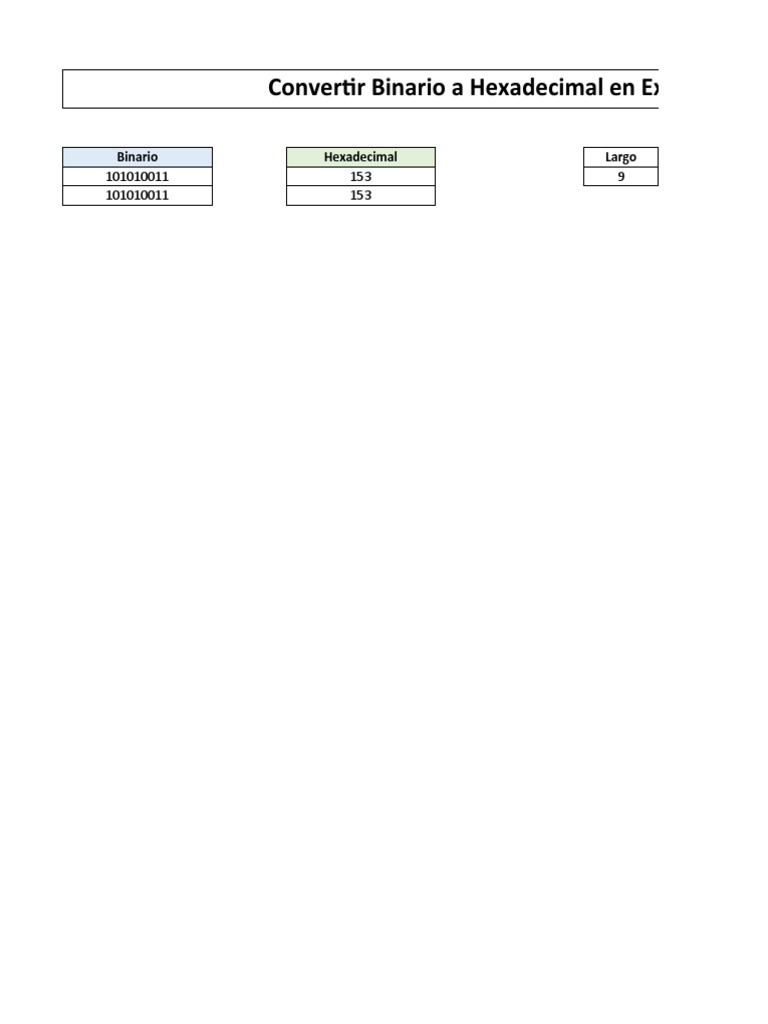 Binario a hexadecimal en excel pdf
