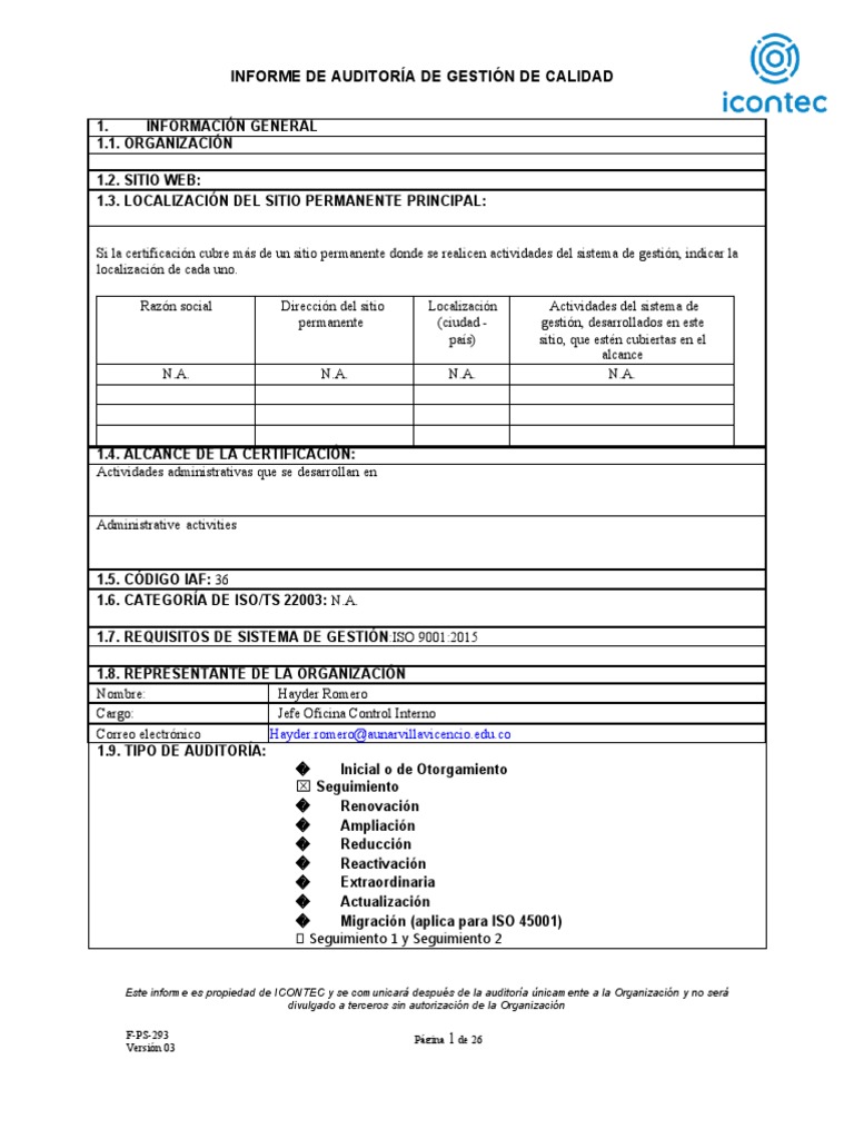 Informe Auditoría ISO 9001:2015 2023 | PDF | Auditoría | Sistema de ...