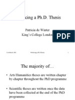 Producing A Ph.D. Thesis: Patricia de Winter King's College London