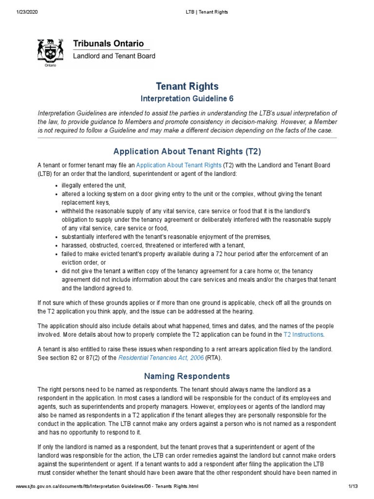 Ltb: Help For Tenants : Tenant applications to the Landlord and Tenant ...