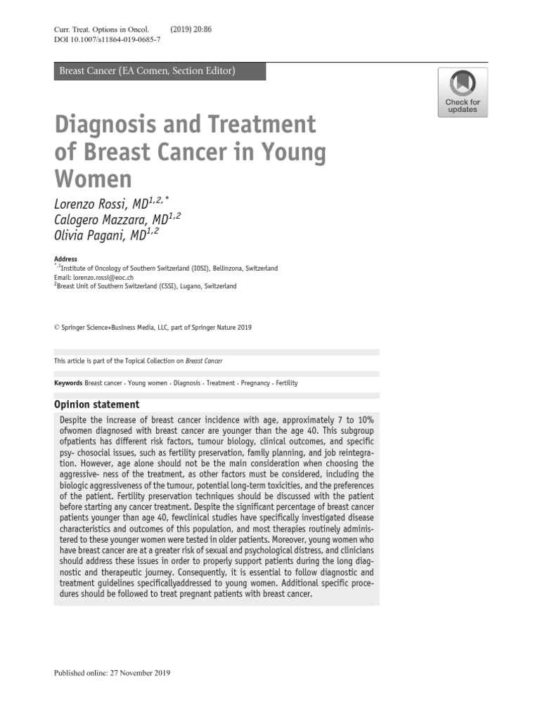 Diagnosis and treatment of breast cancer in young women lorenzo rossi