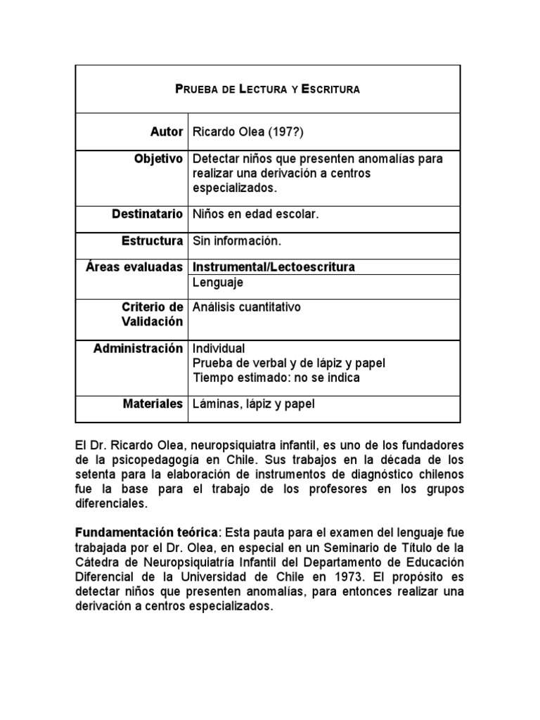 Prueba De Lectura Y Escritura Descargar Gratis Pdf Comunicación