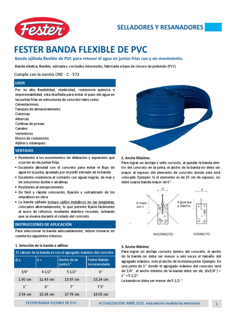 Banda Ojillada Flexible de PVC Fester | PDF | Hormigón | Agua