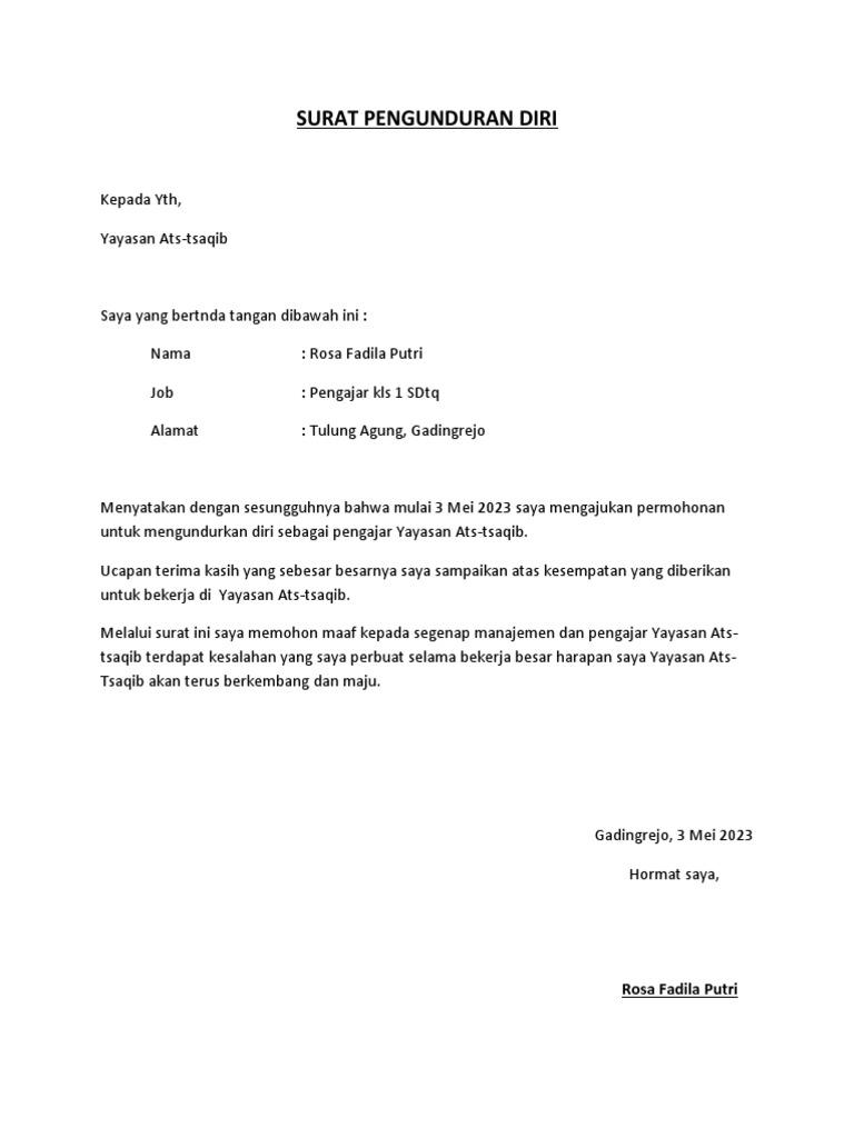 Surat Pengunduran Diri | PDF
