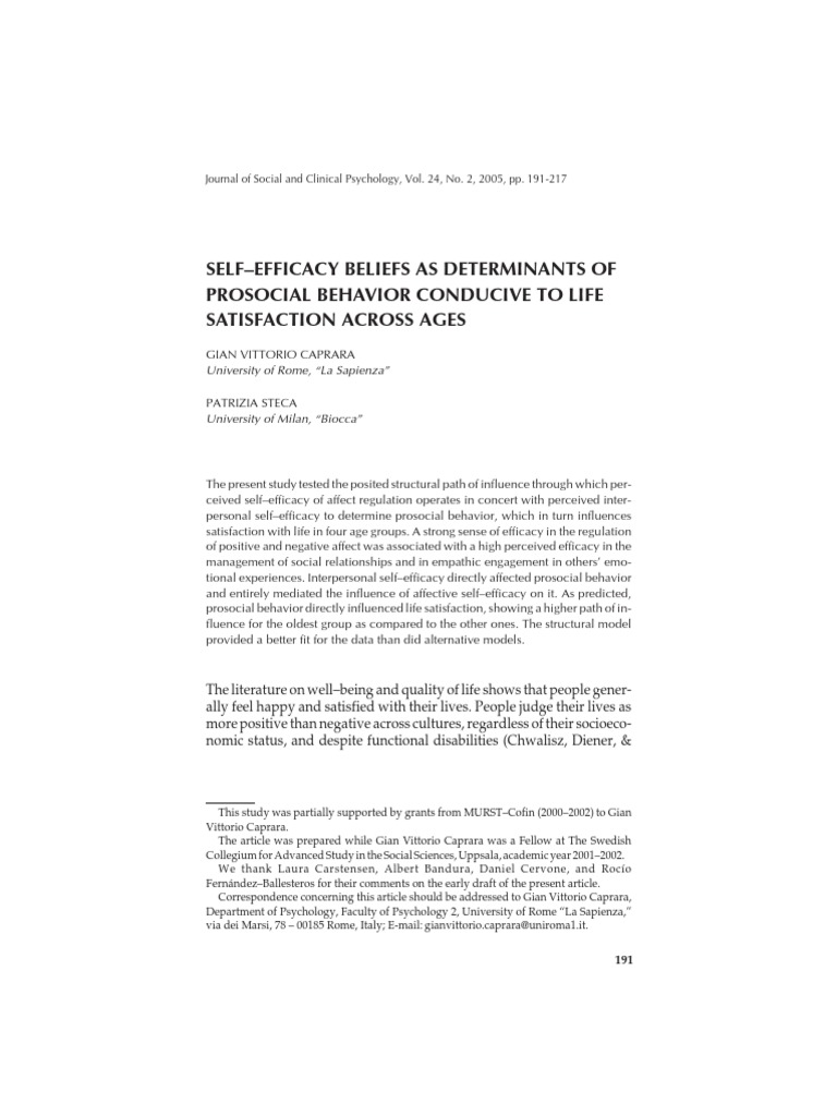 Prosocial Behavior and Life Satisfaction | PDF | Empathy | Self Efficacy