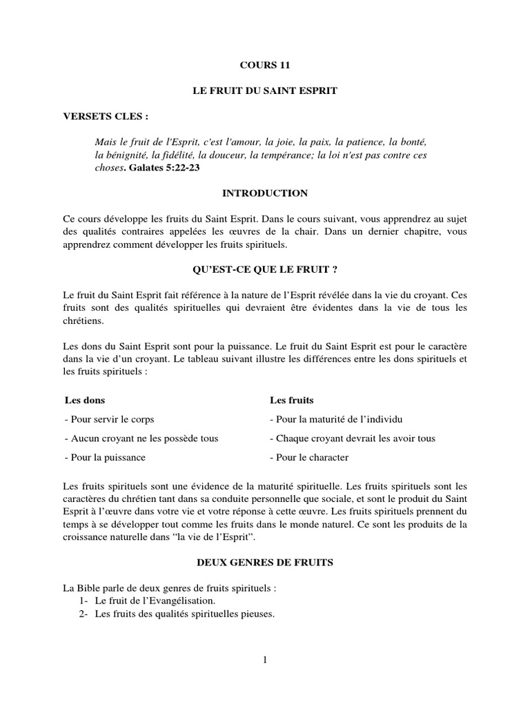 Fruits du Saint Esprit : Caractères chrétiens | PDF | Jésus | Épître ...