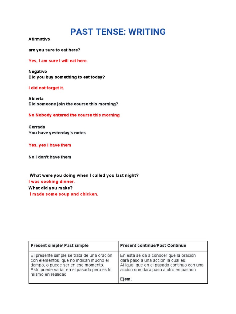 Past Tense - Writing | PDF