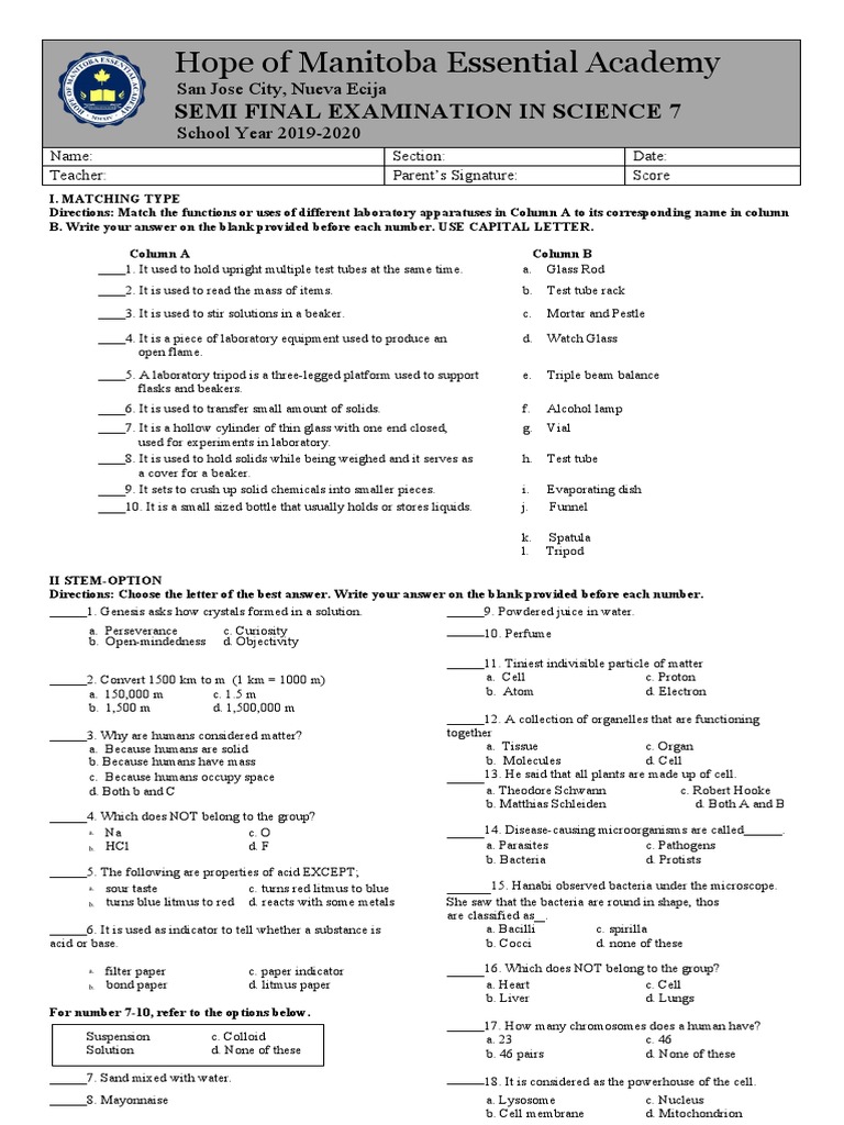 Sample Test Questions - Sy 2019-2020 Science | PDF | Liquids | Electric ...