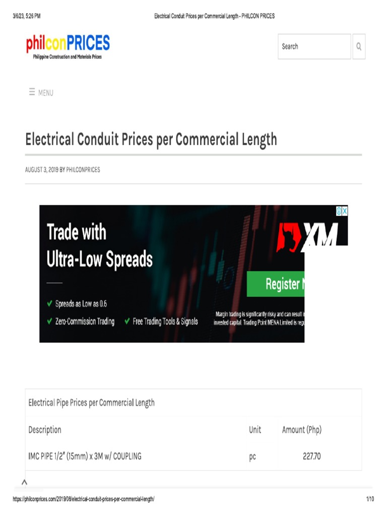 Electrical Conduit Prices per Commercial Length PHILCON PRICES PDF