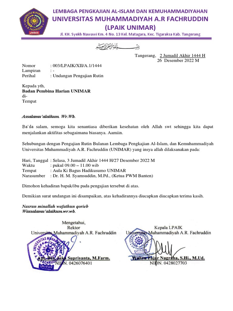 Undangan Pengajian Rutin | PDF