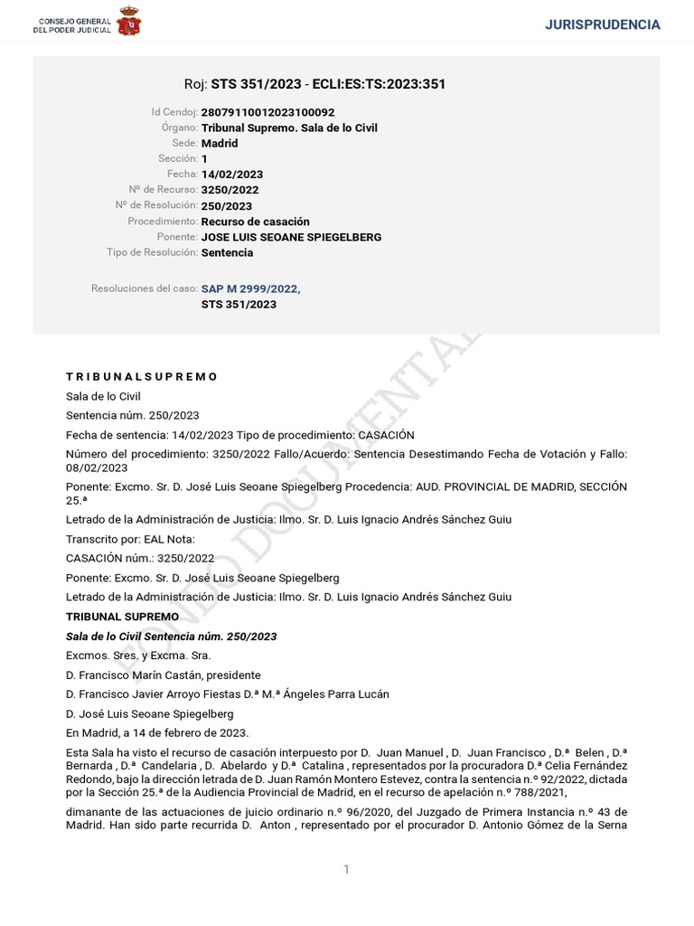STS 351 2023 | PDF | Sentencia (ley) | Caso de ley