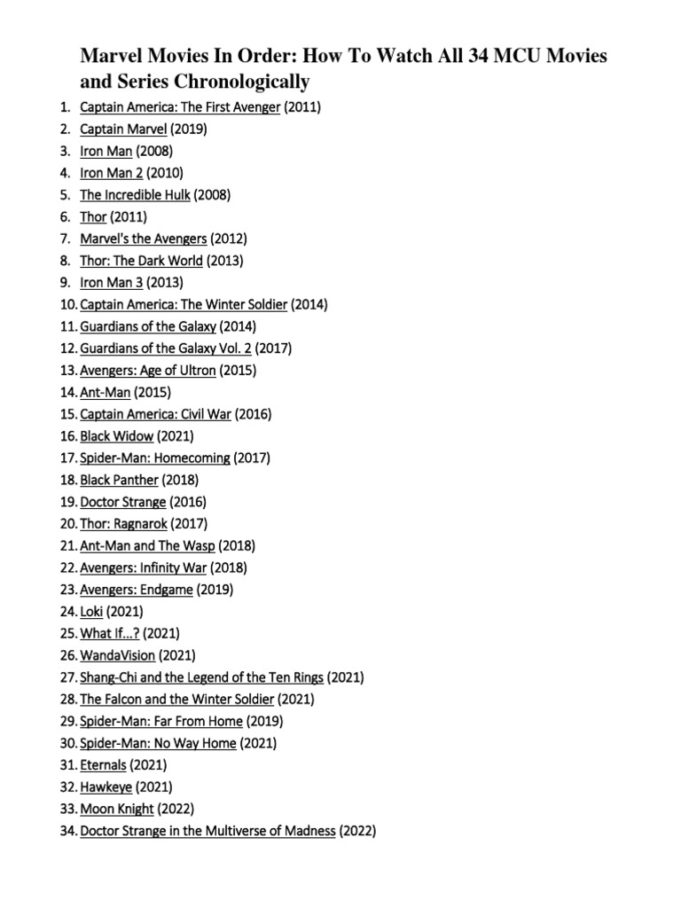 Marvel Movies in Order | PDF