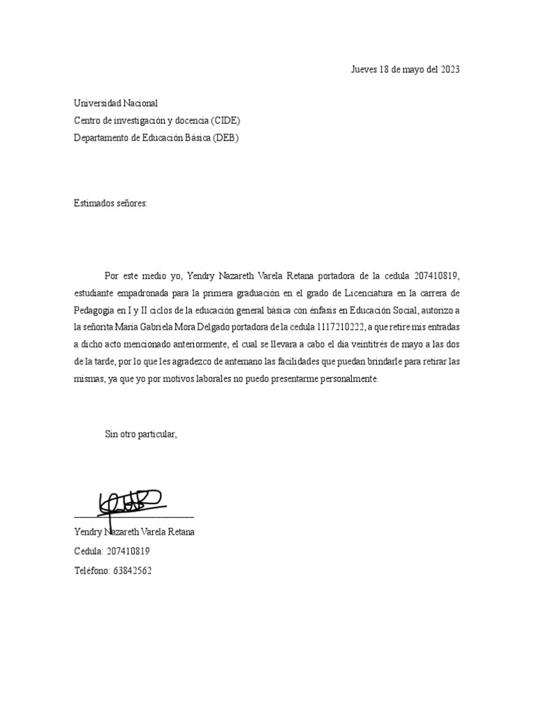 Carta de Autorizacion Naza | PDF