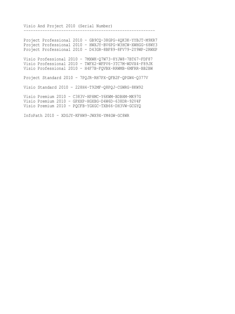 Visio 2010 Product Keys List | PDF