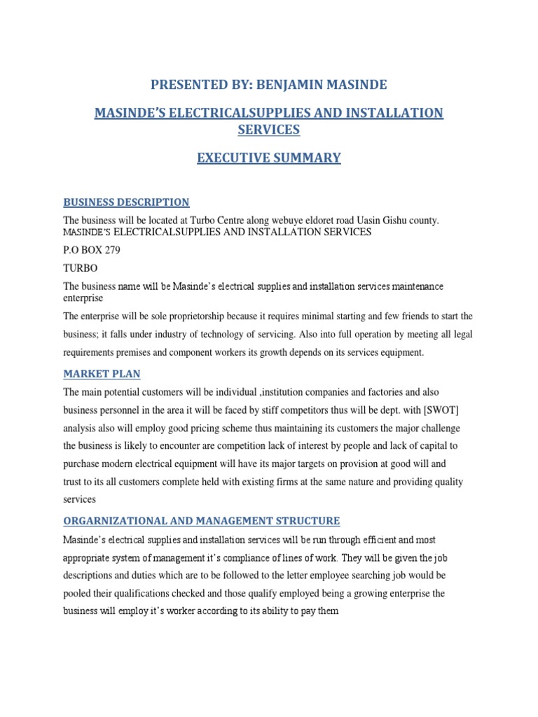 Electrical Services Business Plan | PDF | Money | Pricing