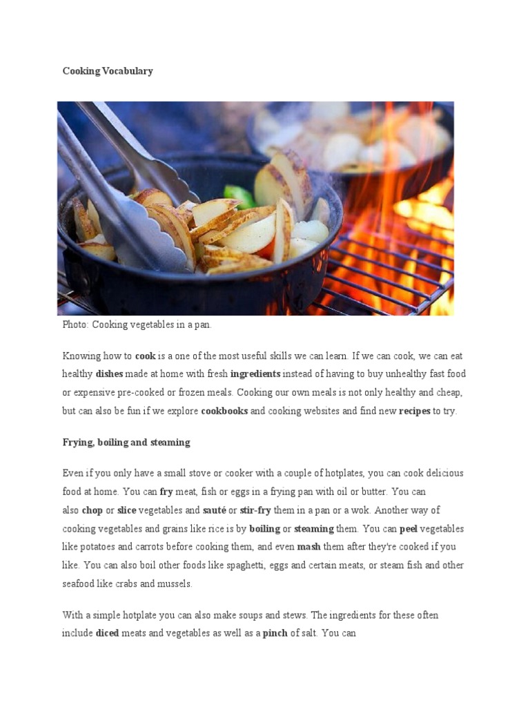 Cooking Vocabulary PDF Cooking Roasting