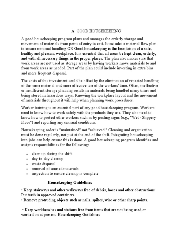 Theory of A Good Housekeeping PDF Housekeeping Safety