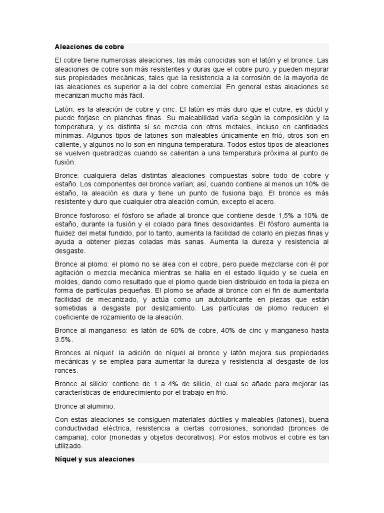Aleaciones de Cobre y Níquel | PDF | Bronce | Cobre