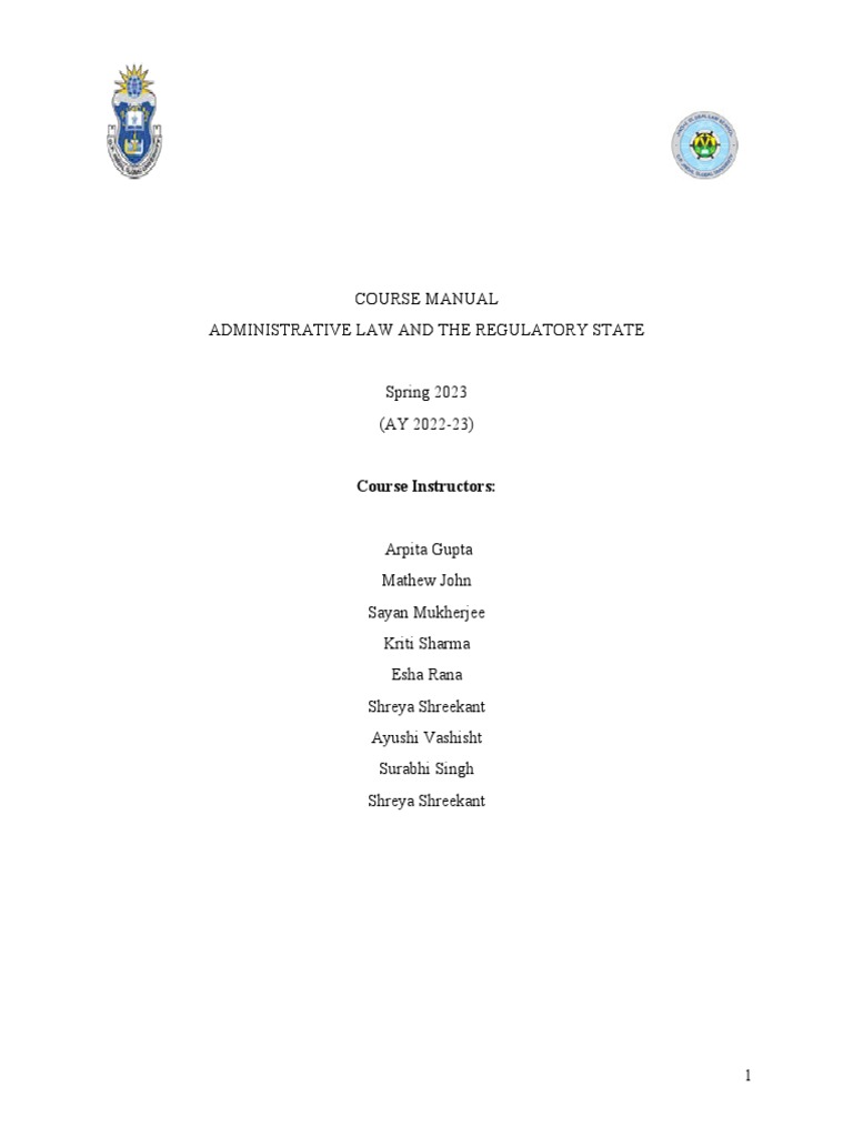Draft Course Manual, Administrative Law and The Regulatory State ...
