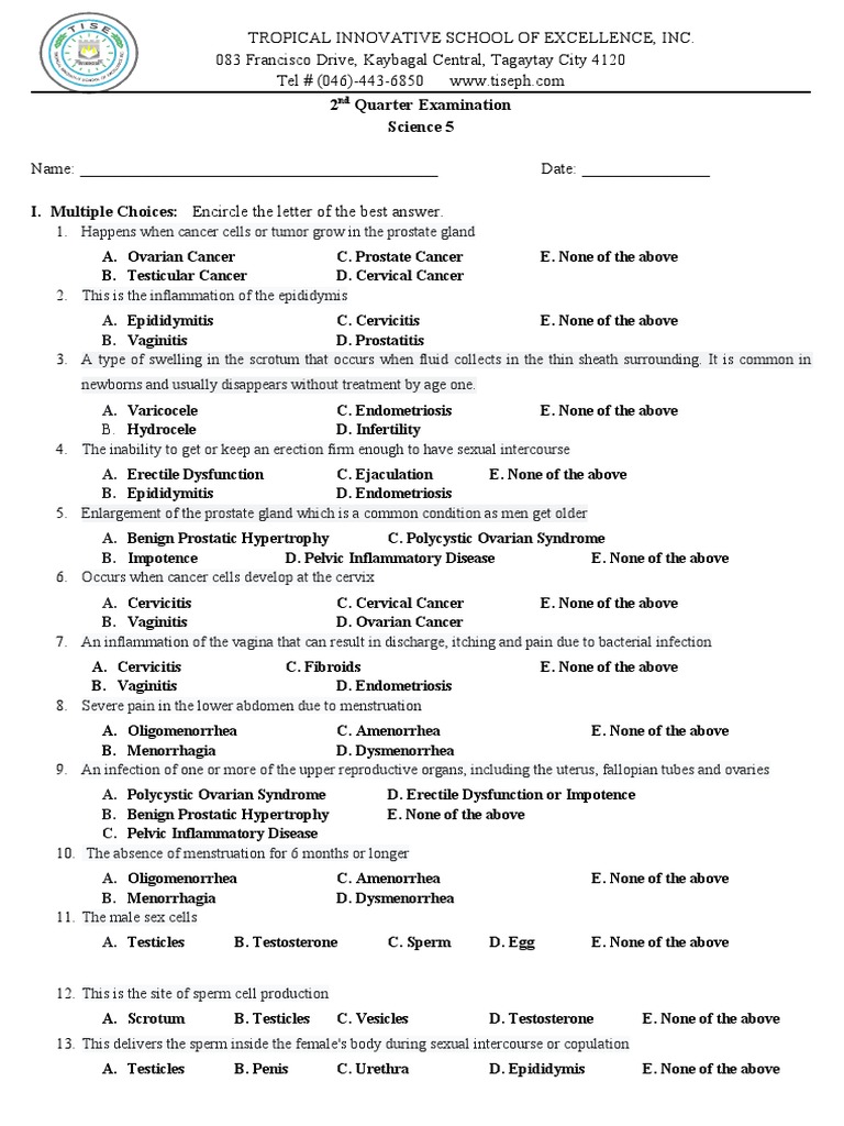 Science 5 Exam: Health & Reproduction | PDF | Menstrual Cycle | Women's ...
