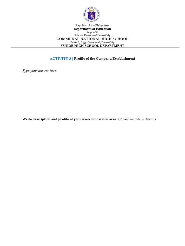 Profile and background of communal national high school s work