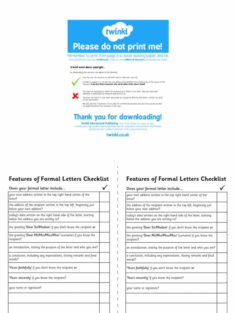 Formal Letter Features Checklist | PDF | Foreign Language Studies | Poetry