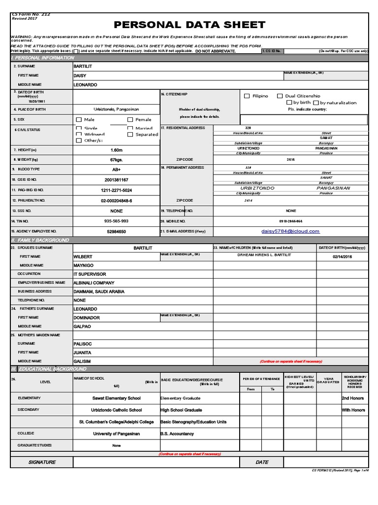 Personal Data Sheet | PDF