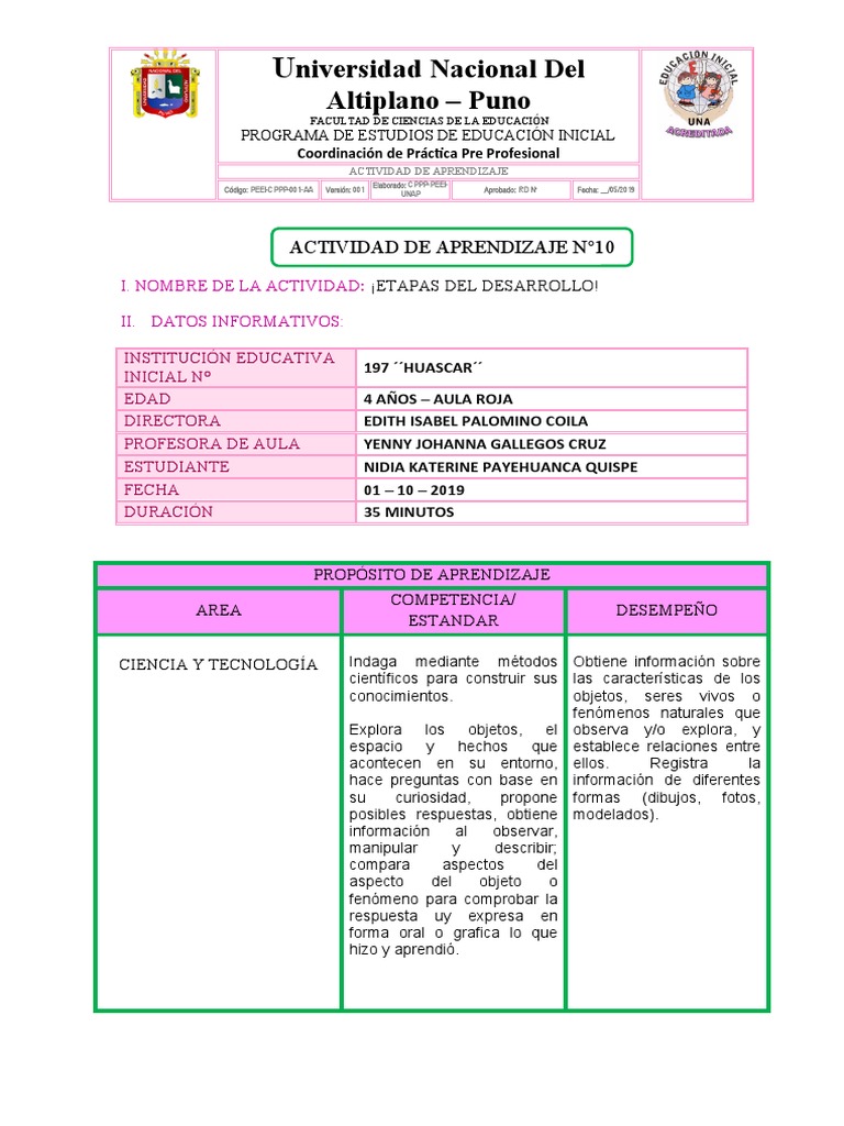 Esquema Actividad de Aprendizaje 10 | PDF | Educación de la primera ...