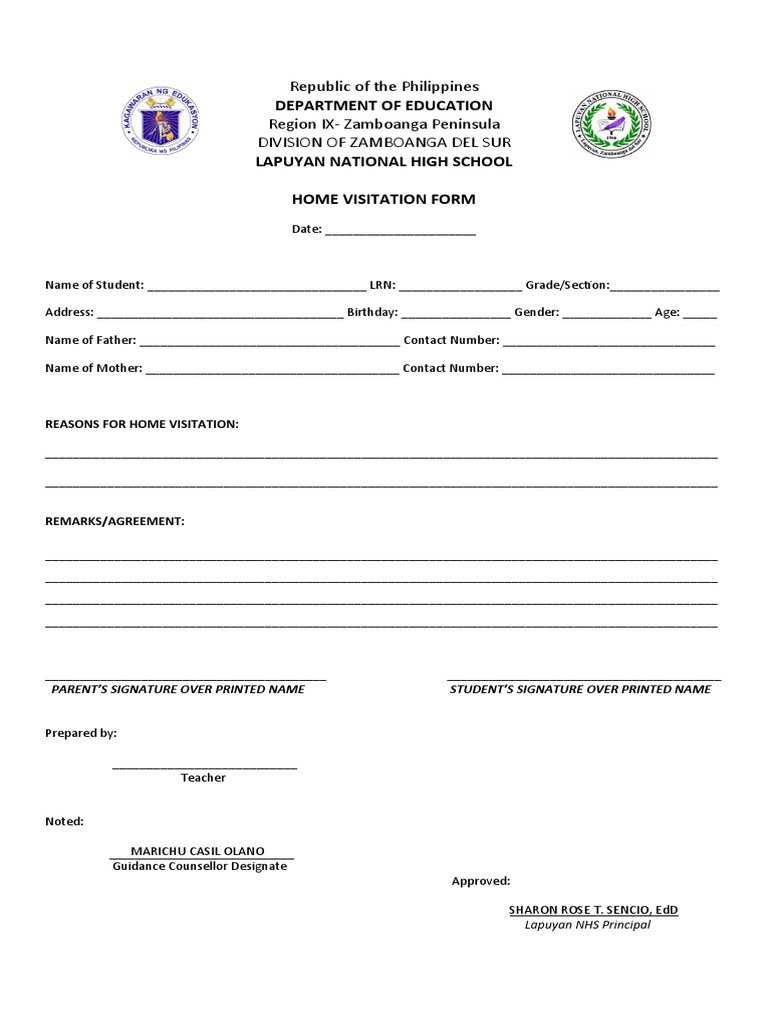 Home Visitation Form PDF Wellness