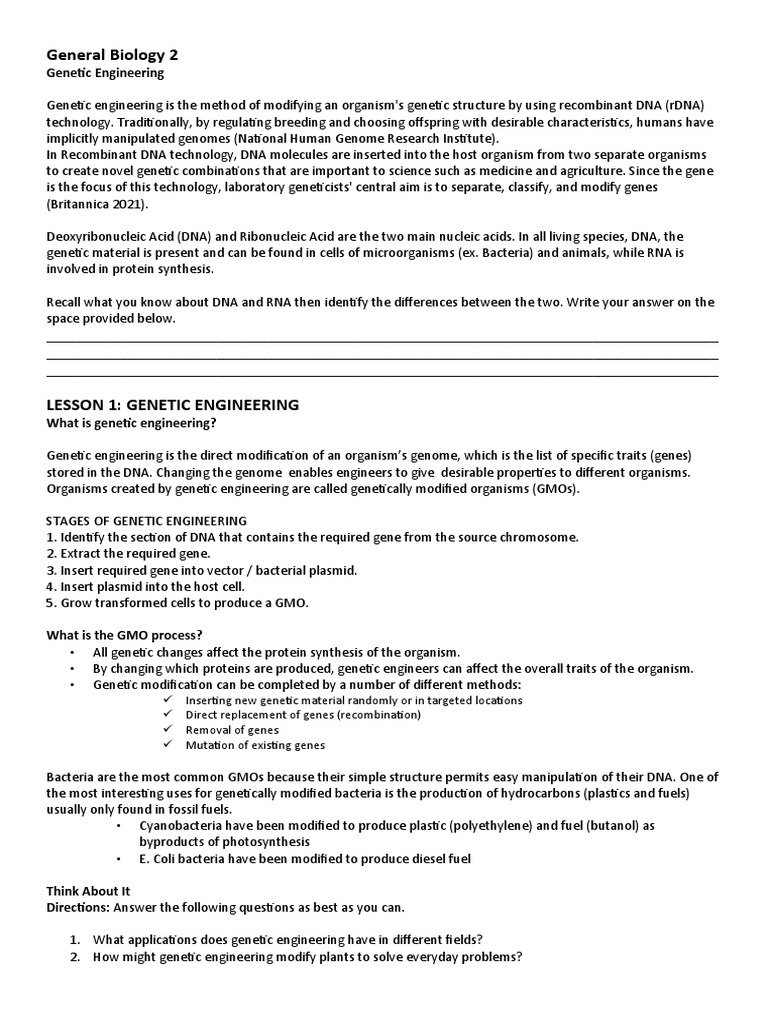Genetic Engineering Overview and Applications | PDF | Genetic ...