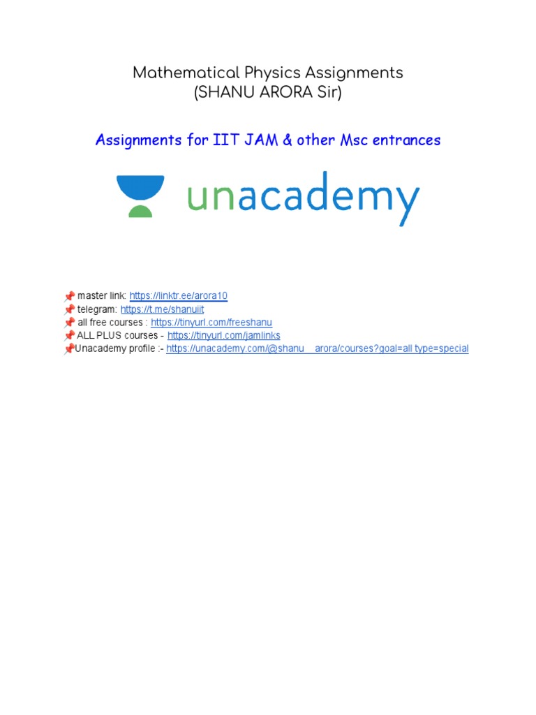 IIT JAM Mathematical Physics Assignments | PDF
