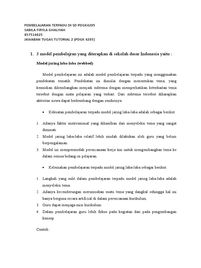Model Pembelajaran Terpadu di SD | PDF | Karier & Perkembangan