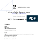 IELTS Test - August 13, 2011 BC: Reliable English School