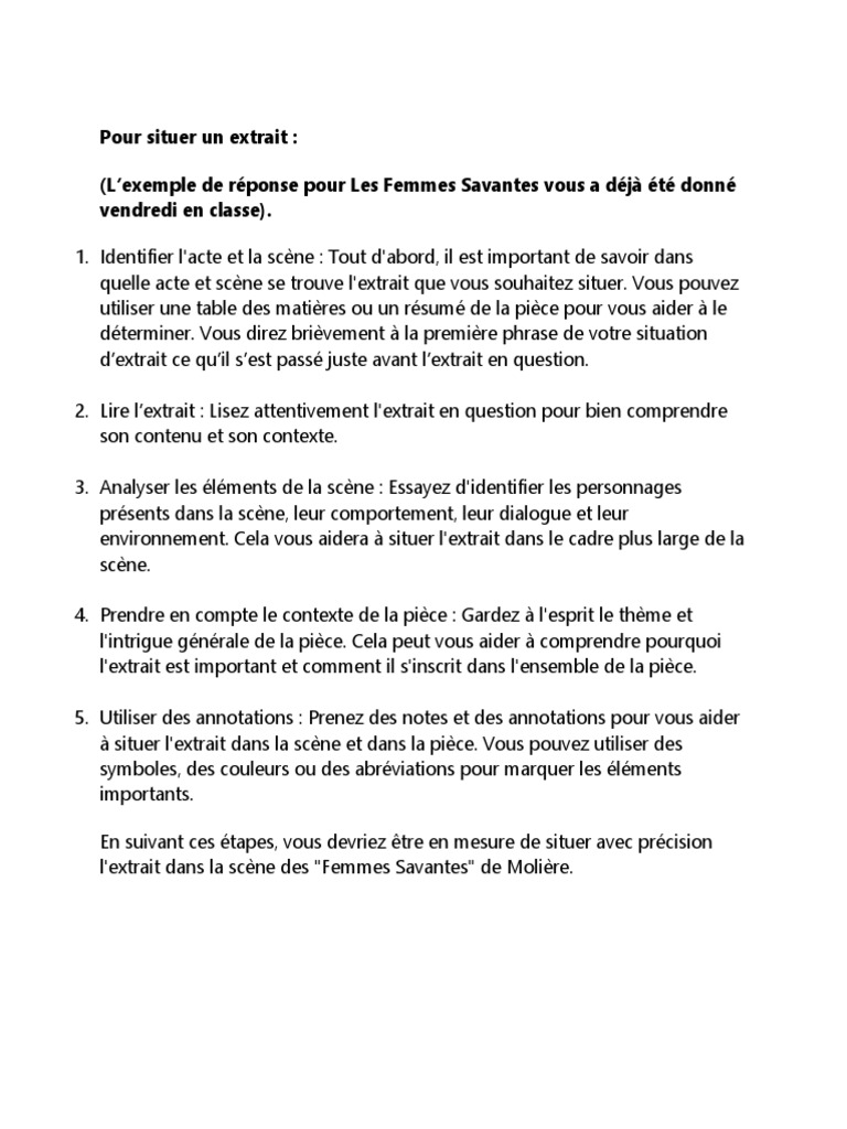 Notes Pour Situer Un Extrait | PDF | Arts du langage et discipline ...