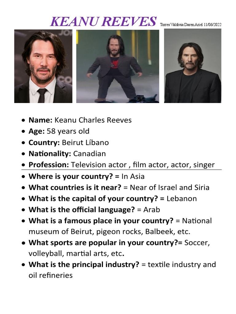 Keanu Reeves: Birthplace and Nationality | PDF | Sports & Recreation ...