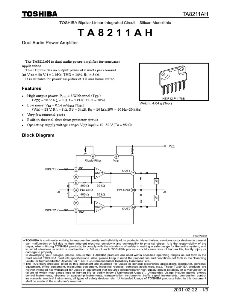 Dual Channel Audio Power Amplifier IC An Overview and Application Guide for the TOSHIBA